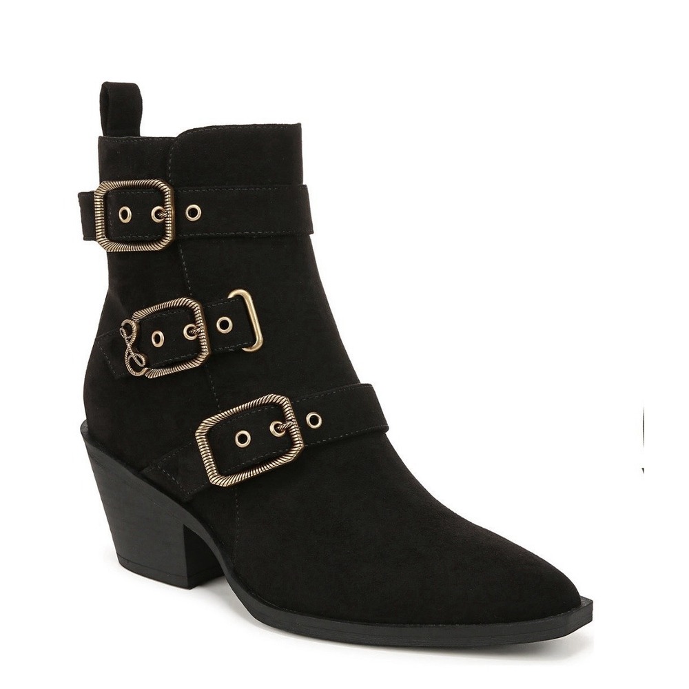Sam & Libby Finnley Western Buckle Booties Black Women's Size 9M Ankle Boots NIB